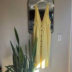 Uo Danny Plunging Button- Down Denim MIDI Dress